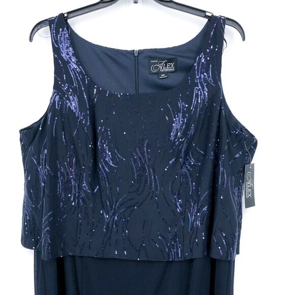ALEX EVENINGS Chiffon & Sequin Dress & Jacket Set 18W Navy Blue Formal NWT - Picture 7 of 15